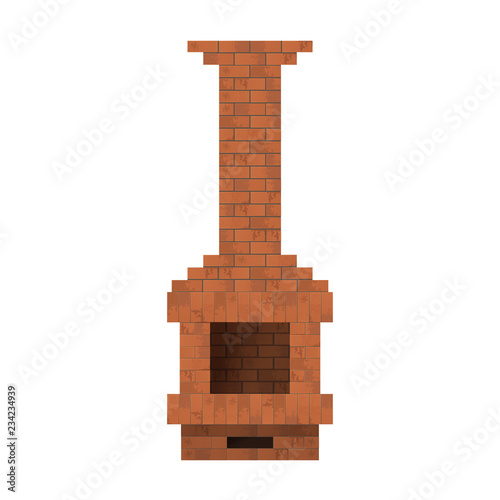 Fireplace of bricks.