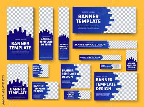 Set of blue vector web banners with place for photo.