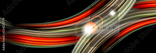 Mixing color waves on black, liquid flowing shapes