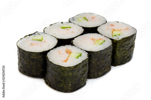 Japanese rolls on a white background