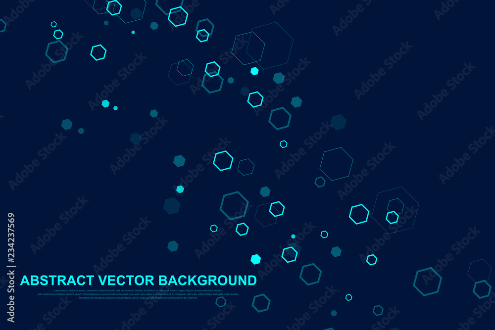 Abstract medical background DNA research, molecule, genetics, genome, DNA chain. Genetic analysis art concept with hexagons, lines, dots. Biotechnology network concept molecule, vector illustration Abstract medical background DNA research, molecule, genetics, genome, DNA chain. Genetic analysis art concept with hexagons, lines, dots. Biotechnology network concept molecule, vector illustration