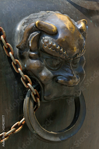 Copper animal head sculpture in the Beihai Park   Beijing  China