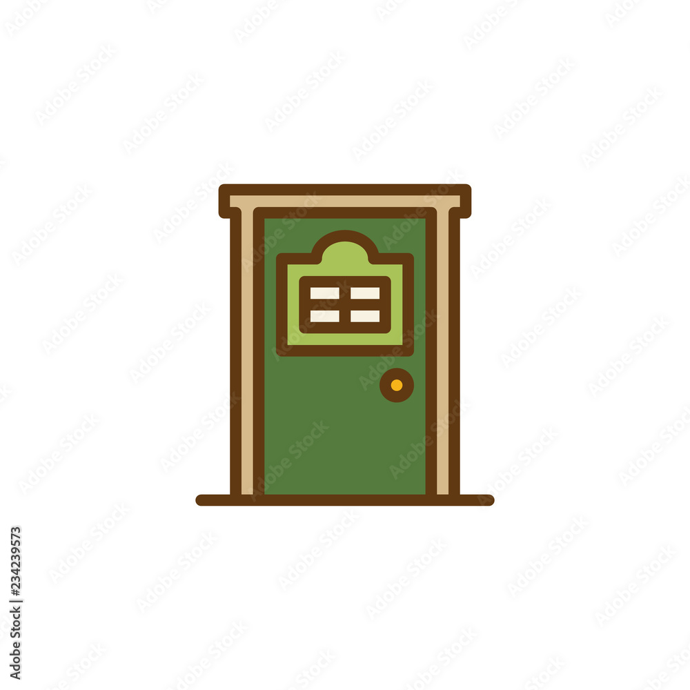 Door with glass window filled outline icon, line vector sign, linear colorful pictogram isolated on white. Entrance door symbol, logo illustration. Pixel perfect vector graphics Door with glass window filled outline icon, line vector sign, linear colorful pictogram isolated on white. Entrance door symbol, logo illustration. Pixel perfect vector graphics