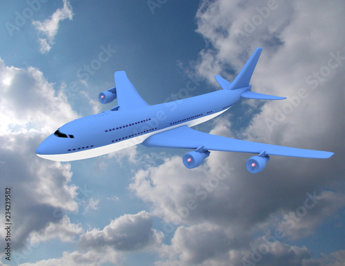 Airplane in the sky - Passenger Airliner . 3d rendered illustration