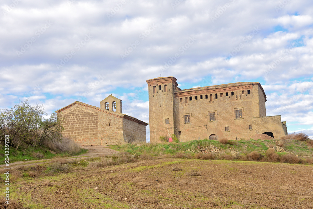 Castel and Santa Anna church of Montcortes de Segarra, LLeida province, Catalonia, Spain