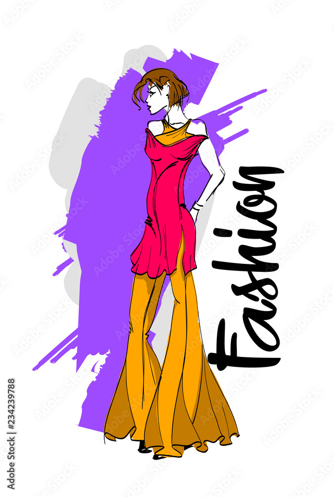 Fashion girl Sketch. Stylish fashion model. Pretty young girl. Fashion girl Sketch. Stylish fashion model. Pretty young girl.