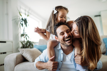Happy family having fun time at home