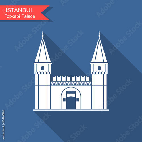 Topkapi Palace, Gate of Salutation, Istanbul, Turkey. Flat icon