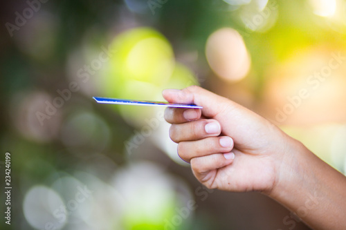 woman hand holding credit card