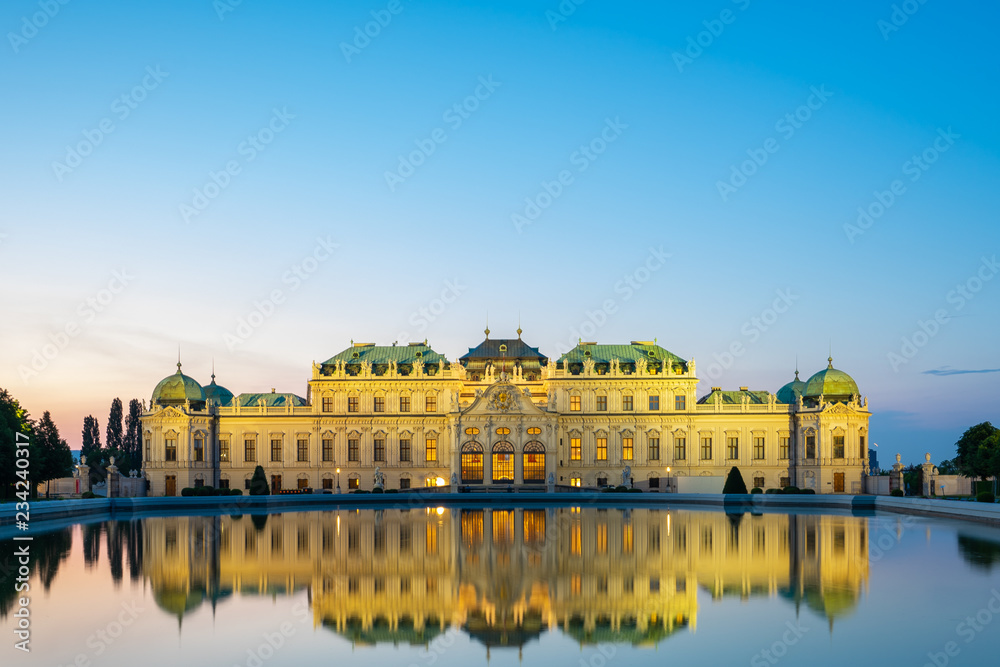 Belvedere Palace at night in Vienna city, Austria