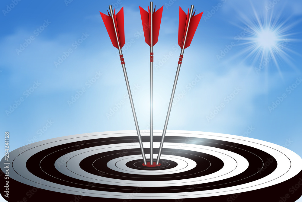 red three arrows darts in target. business success goal. creative idea. illustration vector red three arrows darts in target. business success goal. creative idea. illustration vector