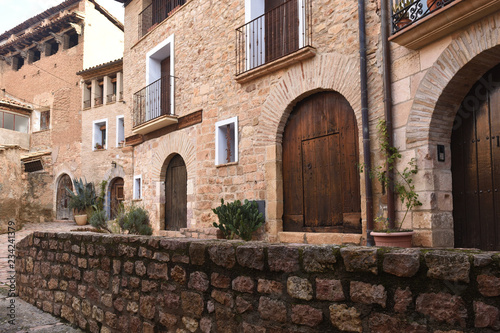 street of  medieval village of Alquezar  Somontano  Huesca province  Aragon Spain