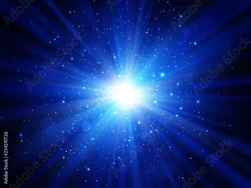 Light effect. Star burst with sparkles. Blue vector explosion