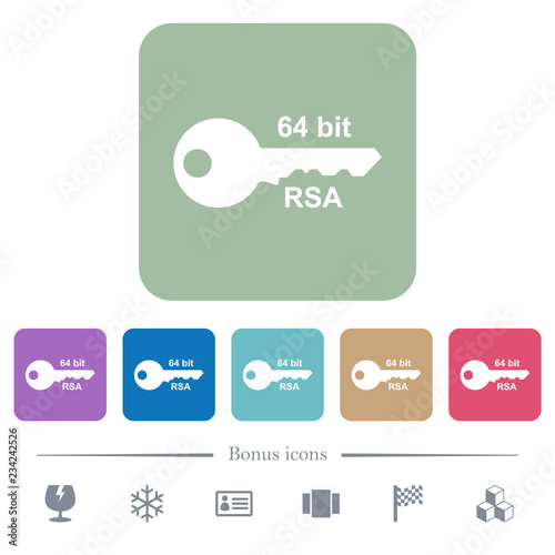 64 bit rsa encryption flat icons on color rounded square backgrounds