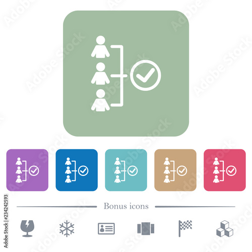 Successful teamwork flat icons on color rounded square backgrounds