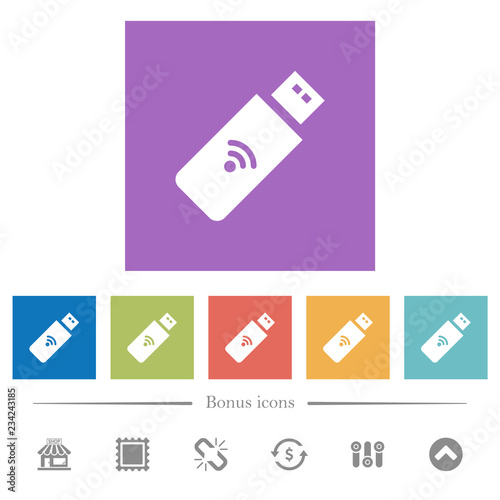 Wireless usb stick flat white icons in square backgrounds photo