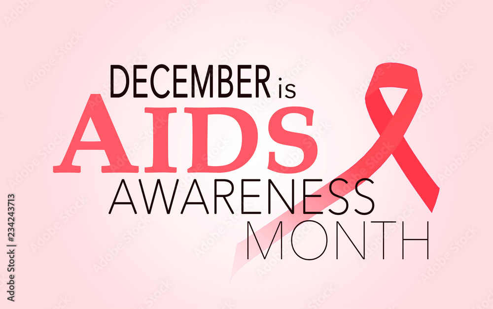 December is AIDS awareness month, background with red awareness ribbon