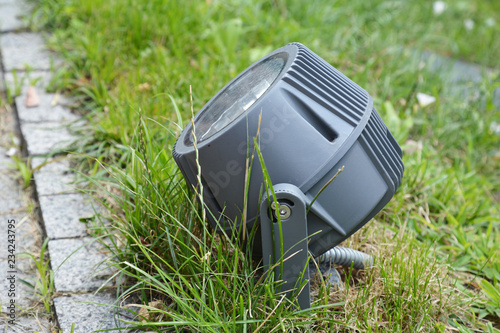 Garden outdoor lighting in the lawn grass