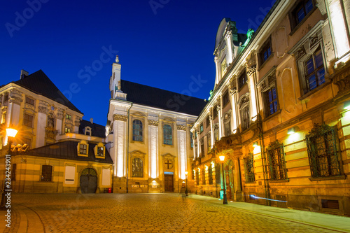 Architecture of the old town in Wroclaw at dusk, Poland.