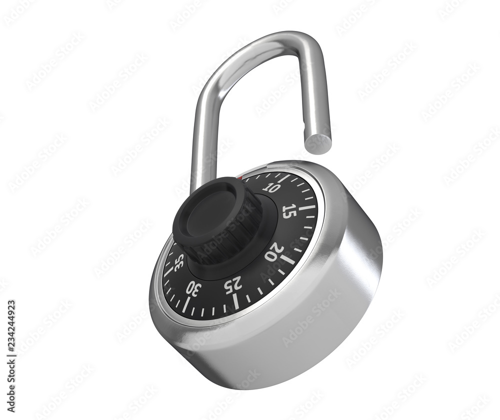 3D illustration of Combination Padlock is opened and isolated on white. 3D illustration of Combination Padlock is opened and isolated on white.