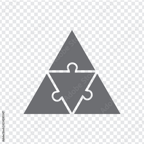 Simple icon triangle puzzles in gray. Simple icon puzzle of the four pieces on transparent background. Flat design. Vector illustration EPS10.