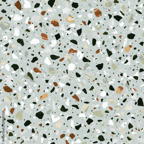 Terrazzo flooring vector seamless pattern in gray, yellow and re