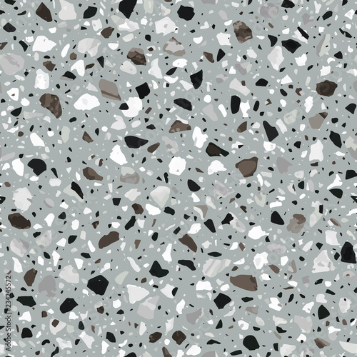 Terrazzo flooring vector seamless pattern in gray and brown colo