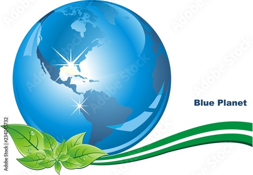 Ecological character - the blue planet. in his hands.