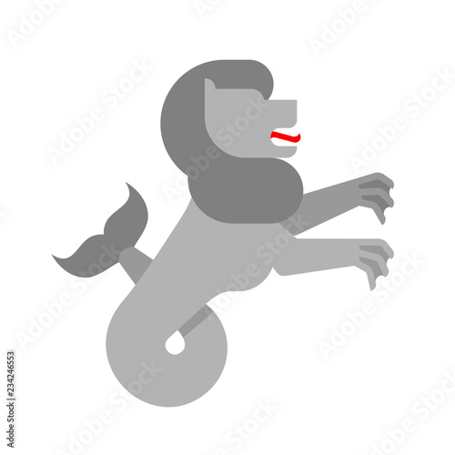 Sea lion Heraldic animal. Sea-lion with fishtail. Fantastic Beast. Monster for coat of arms. Heraldry design element.