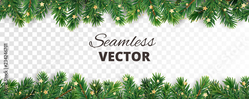 Seamless vector decoration isolated on white. Christmas tree frame, garland with ornaments