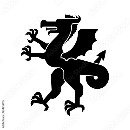 Dragon Heraldic animal silhouette. Fantastic Beast. Monster for coat of arms. Heraldry design element.