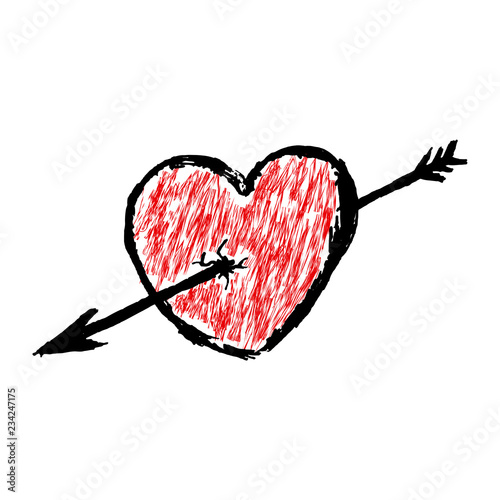 An arrow pierced the heart. Close-up. Vector image. Isolated.