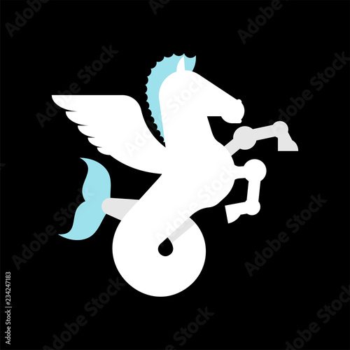 Sea Pegasus Heraldic animal. Winged horse with fishtail. Hippocampus Fantastic Beast. Monster for coat of arms. Heraldry design element.