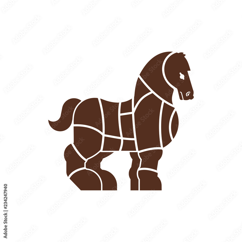 Cut of meat Horse. Racehorse silhouette scheme lines of different parts ...