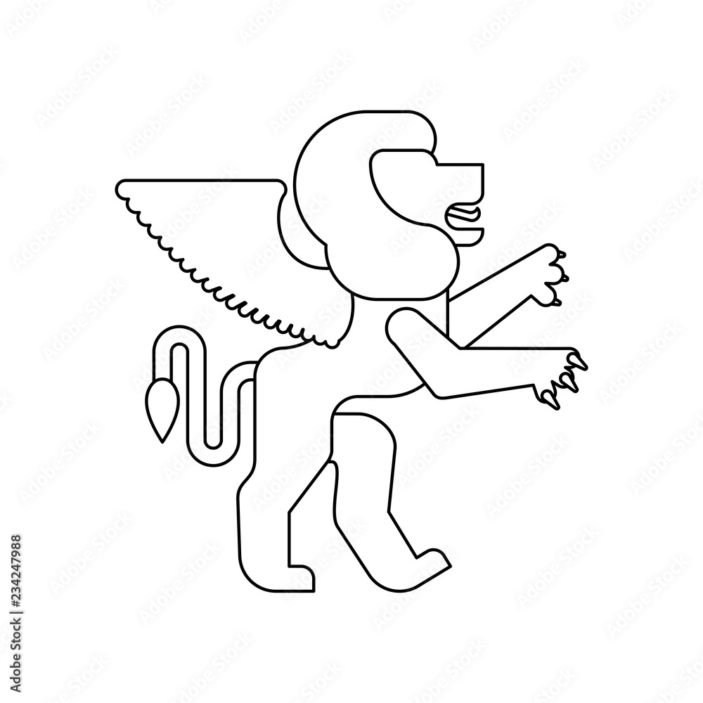 Winged lion Heraldic animal linear style. Leo with wings. Fantastic Beast. Monster for coat of arms. Heraldry design element. Winged lion Heraldic animal linear style. Leo with wings. Fantastic Beast. Monster for coat of arms. Heraldry design element.