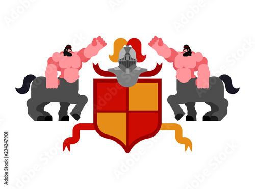 Heraldic Shield Centaur and Knight Helmet. Fantastic Beasts. Template heraldry design element. Coat of arms of royal family