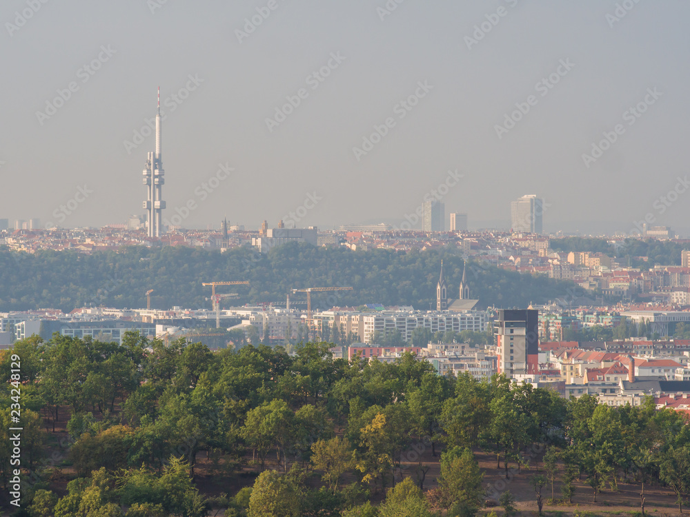 Panorama of the city of Prague on a summer morning. Czech.