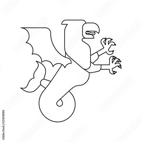 Sea griffin Heraldic animal Linear style. Griffin with fishtail. Fantastic Beast. Monster for coat of arms. Heraldry design element.