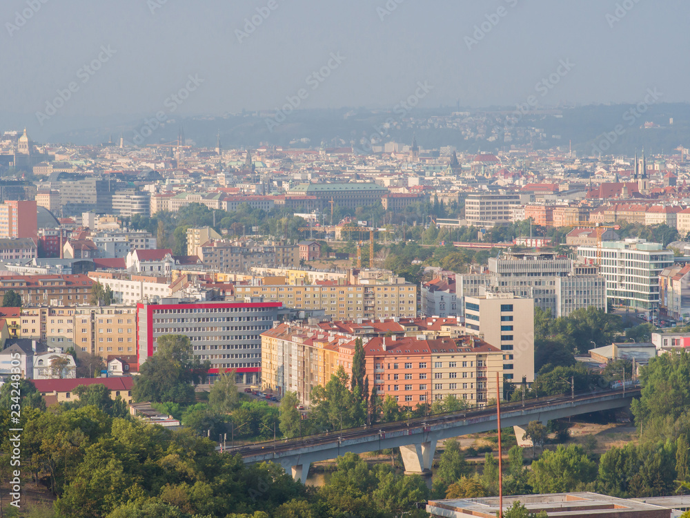 Panorama of the city of Prague on a summer morning. Czech.