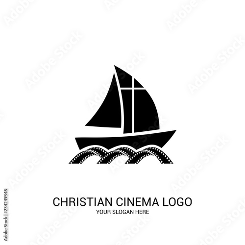 Christian cinema logo. Symbols of movies and videos for the ministry, conference, camp, festival, event.