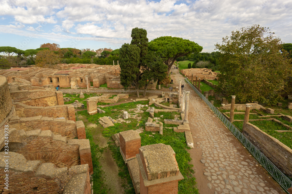 Ostia antica in Rome, Italy. Landscape in the Roman archaeological ruins Ostia antica in Rome, Italy. Landscape in the Roman archaeological ruins