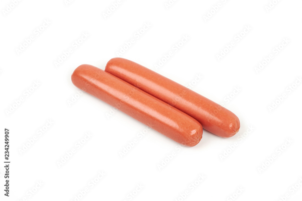 Fresh boiled sausages, isolated on white background Fresh boiled sausages, isolated on white background