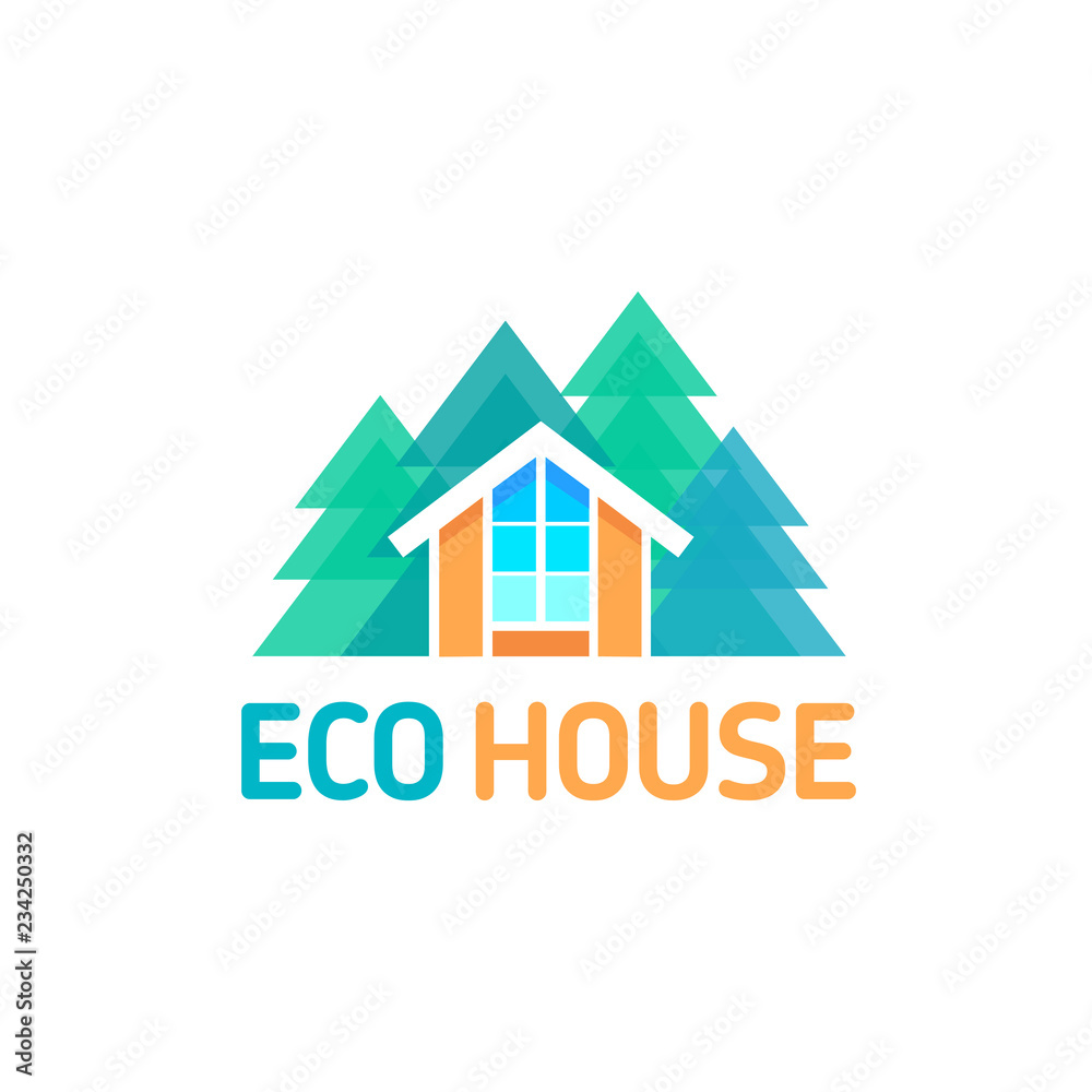 Vector logo simple symbolic hut on the forest trees