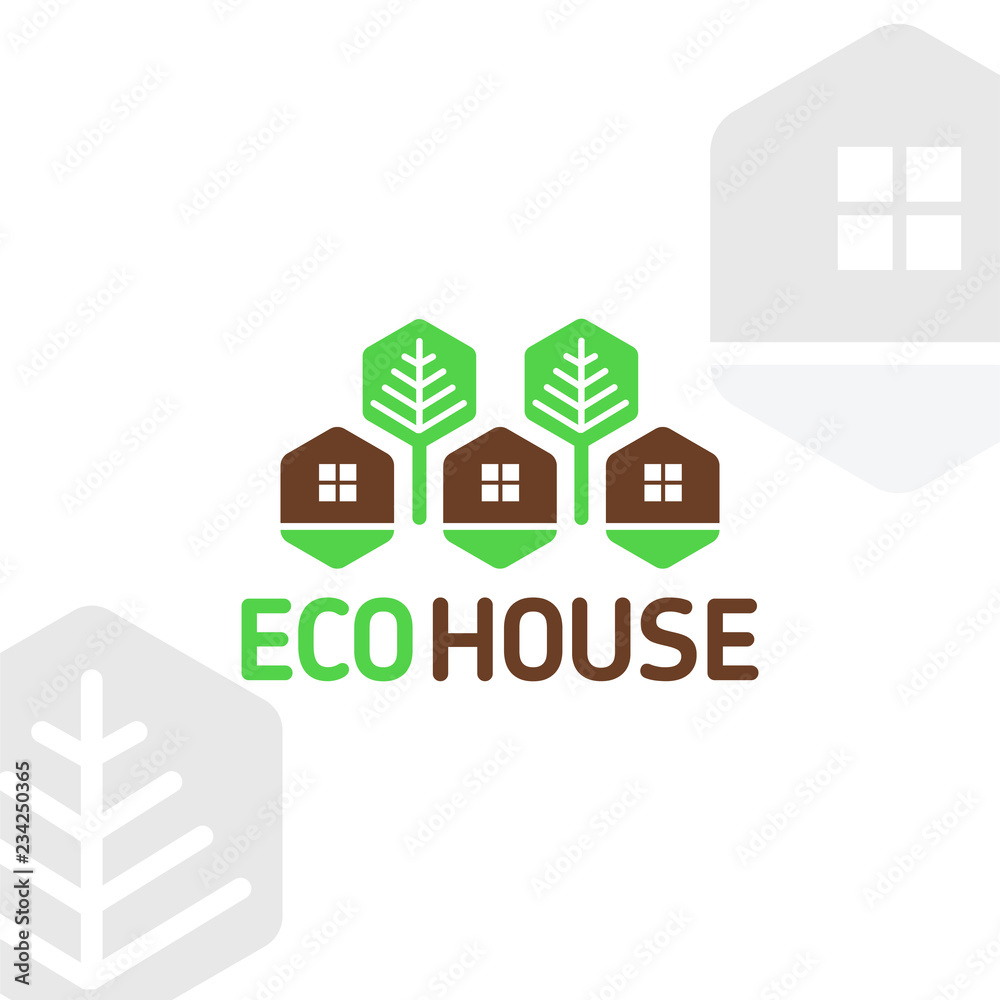 Vector logo wood eco house modular elements honeycombs rest nature forest trees Vector logo wood eco house modular elements honeycombs rest nature forest trees