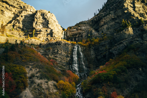 Rocky mountains with waterfall