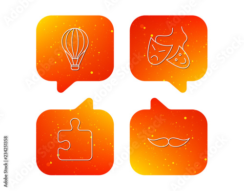 Puzzle, air balloon and theater masks icons.