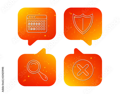 Calendar, magnifying glass and delete icons.