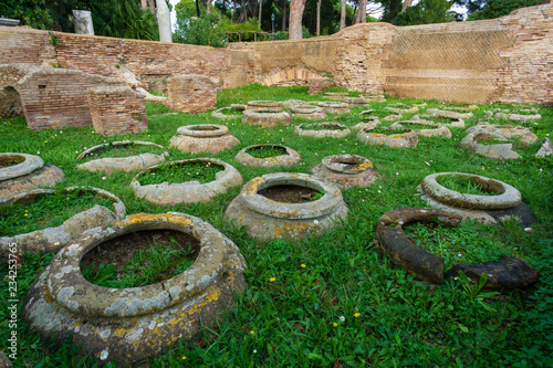 Ostia antica in Rome, Italy. Ancient jars of wine