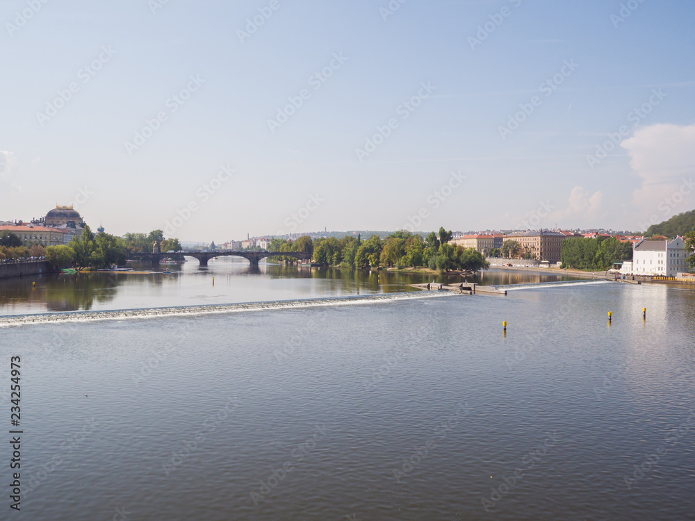 Vitava river in Prague in the summer afternoon.