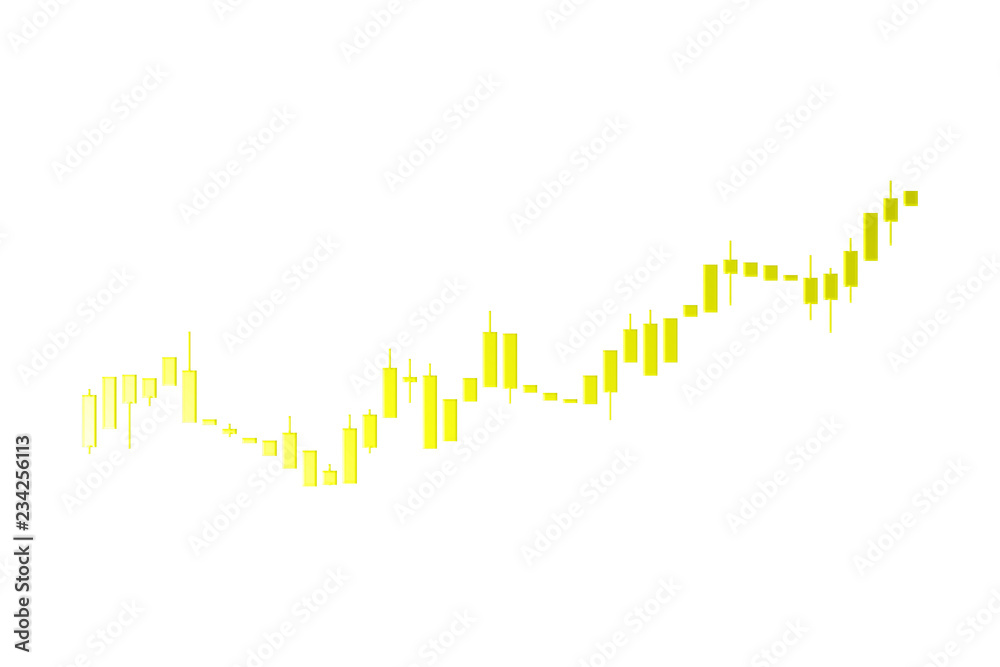 increasing Japanese candlestick finance chart gold relief isolate on white background